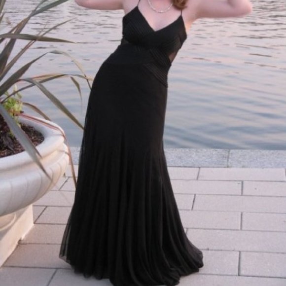 JS Collections Black Spaghetti Strap Mesh Back Evening Dress - Picture 4 of 4